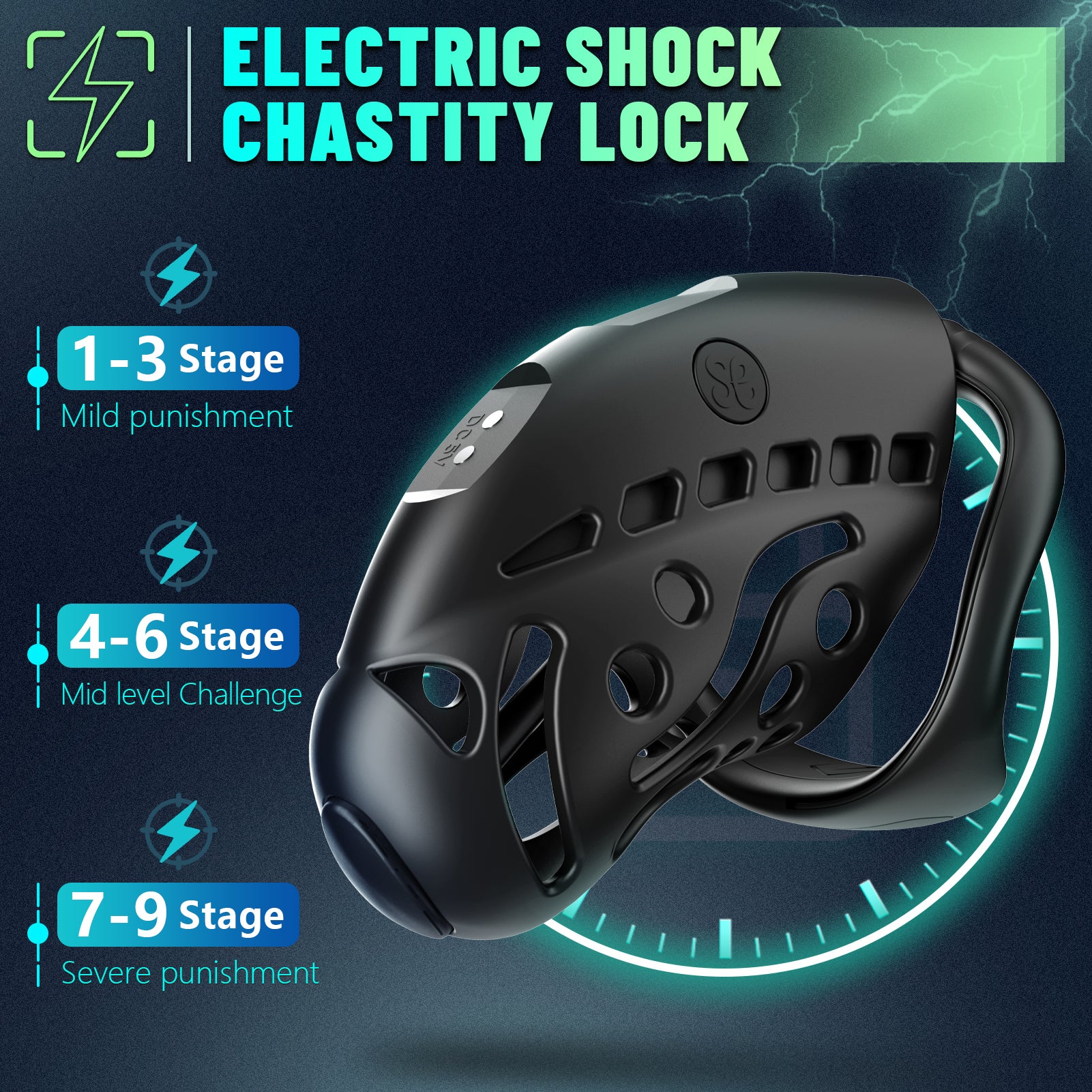SEVANDA Remote Control Electric Shock Male Cock Cage Chastity Device - 9 e-stim intensities Chastity Cage with 3 Active Rings Adult Sex Toy for Men Penis Exercise | Key and Lock Included